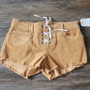 Billabong Lite Hearted Lace Front Mustard  Shorts with Distressed NWT Sz 26